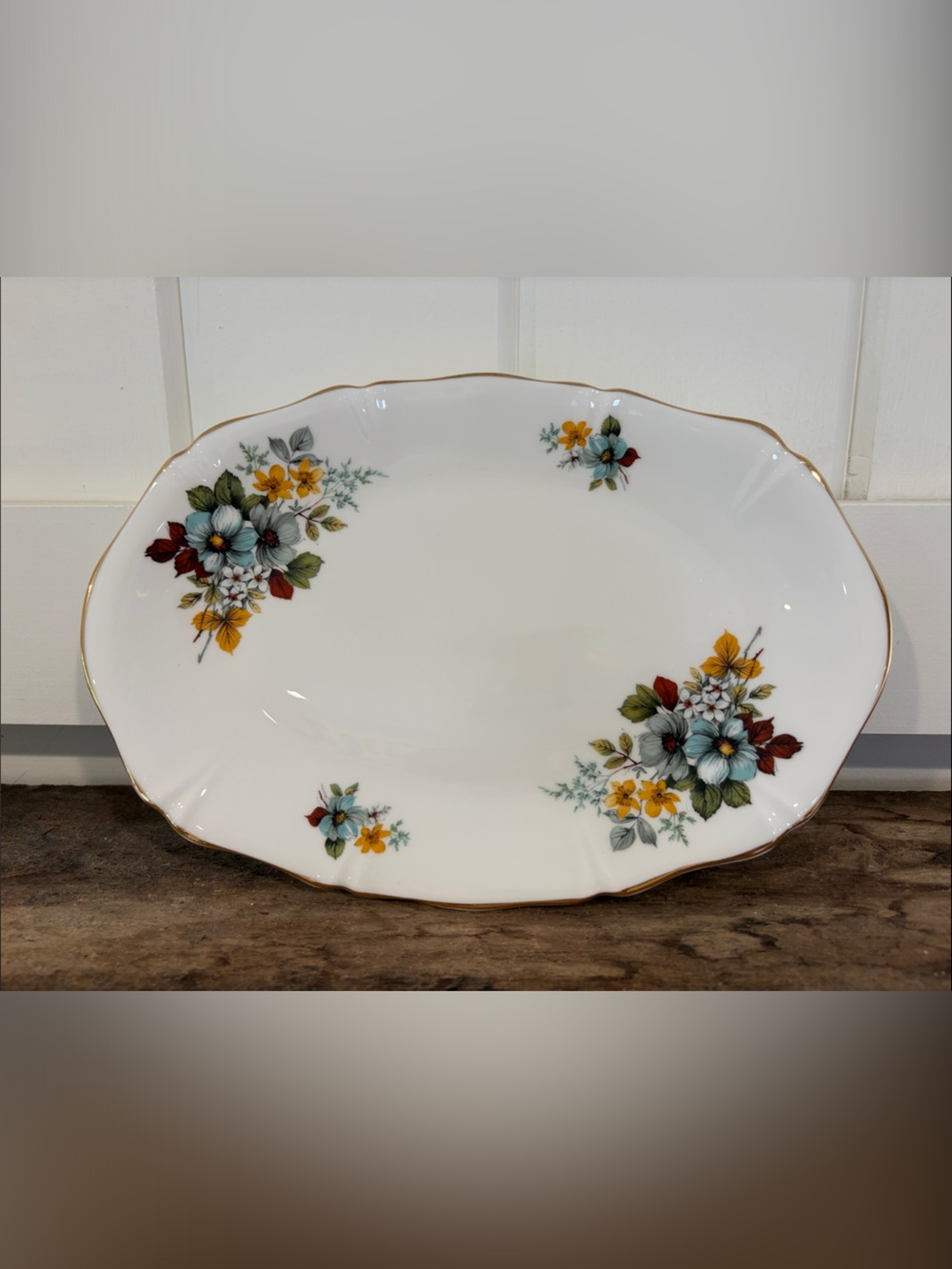 Royal Grafton White Floral Porcelain Serving Platter with Gold Trim